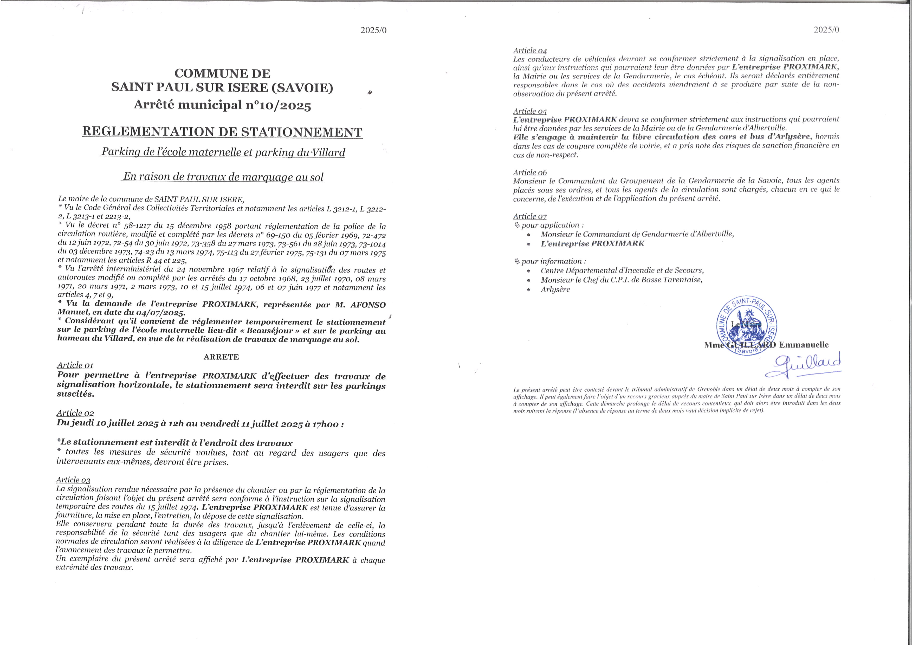 AM10.2025 REG STATIONNEMENT TVX MARQUAGE