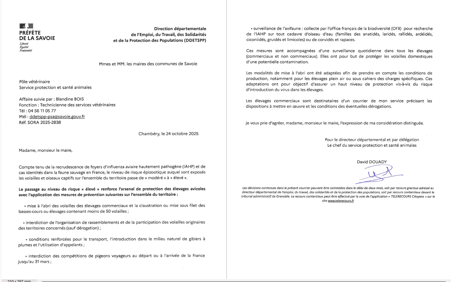 GRIPPE AVIAIRE RISQUE ELEVE